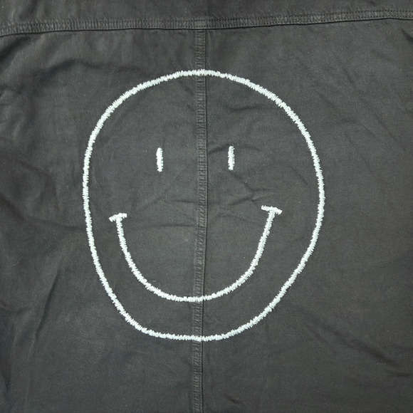 Elan Dolly Jacket Shirt Top Button Fray Women's Extra Small Black Smiley Shacket - Picture 5 of 15